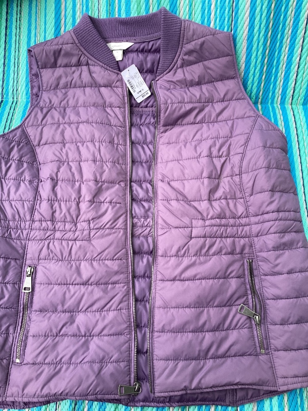 CJ Banks Quilted Sleeveless Puffer Vest in Lavender Purple